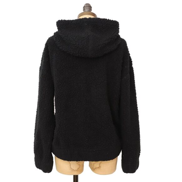 SPLENDID Brandy Fuzzy Fleece Sherpa Jacket XS Oversized Full Zip Black Hooded A2 - Picture 4 of 6
